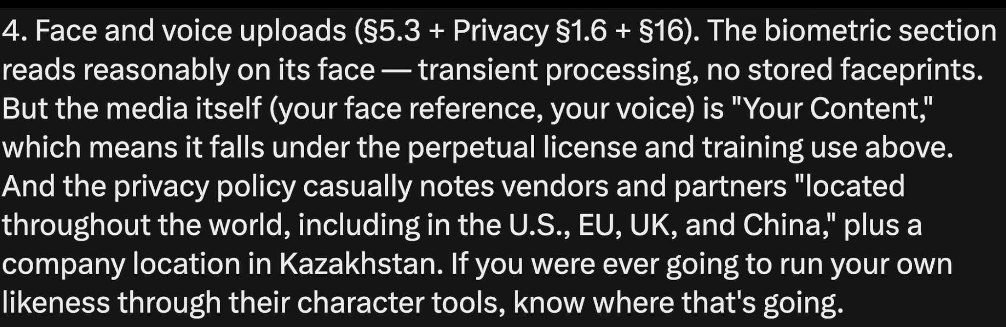 Screenshot of a critique discussing face, voice, and biometric information.